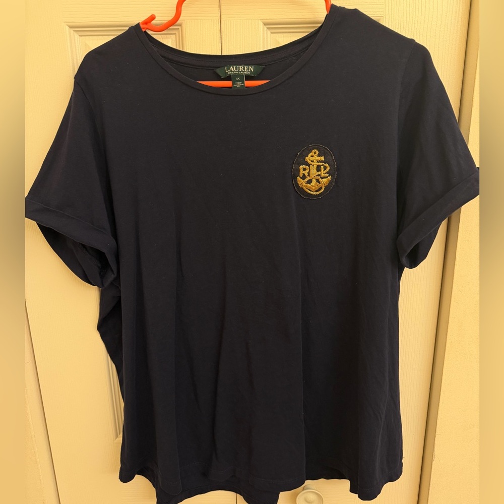 🔴Lauren Ralph Lauren Navy Short Sleeve Tee with Gold Logo Patch